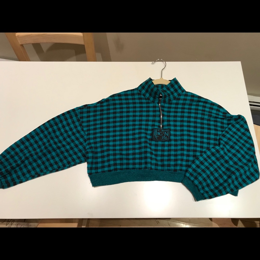 Vintage checkered cropped quarter zip